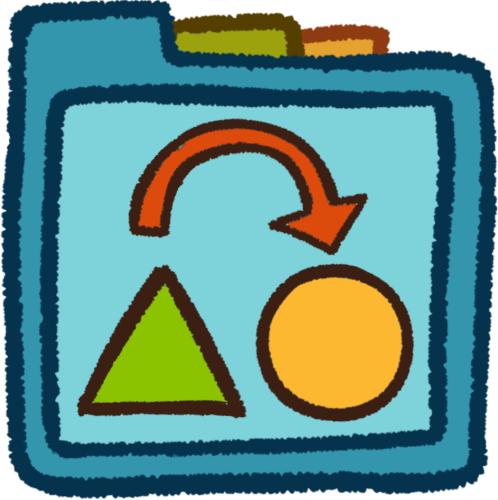a red arrow pointing from a green triangle to a yellow circle. It's inside a teal folder that has green and orange folder tabs behind it.